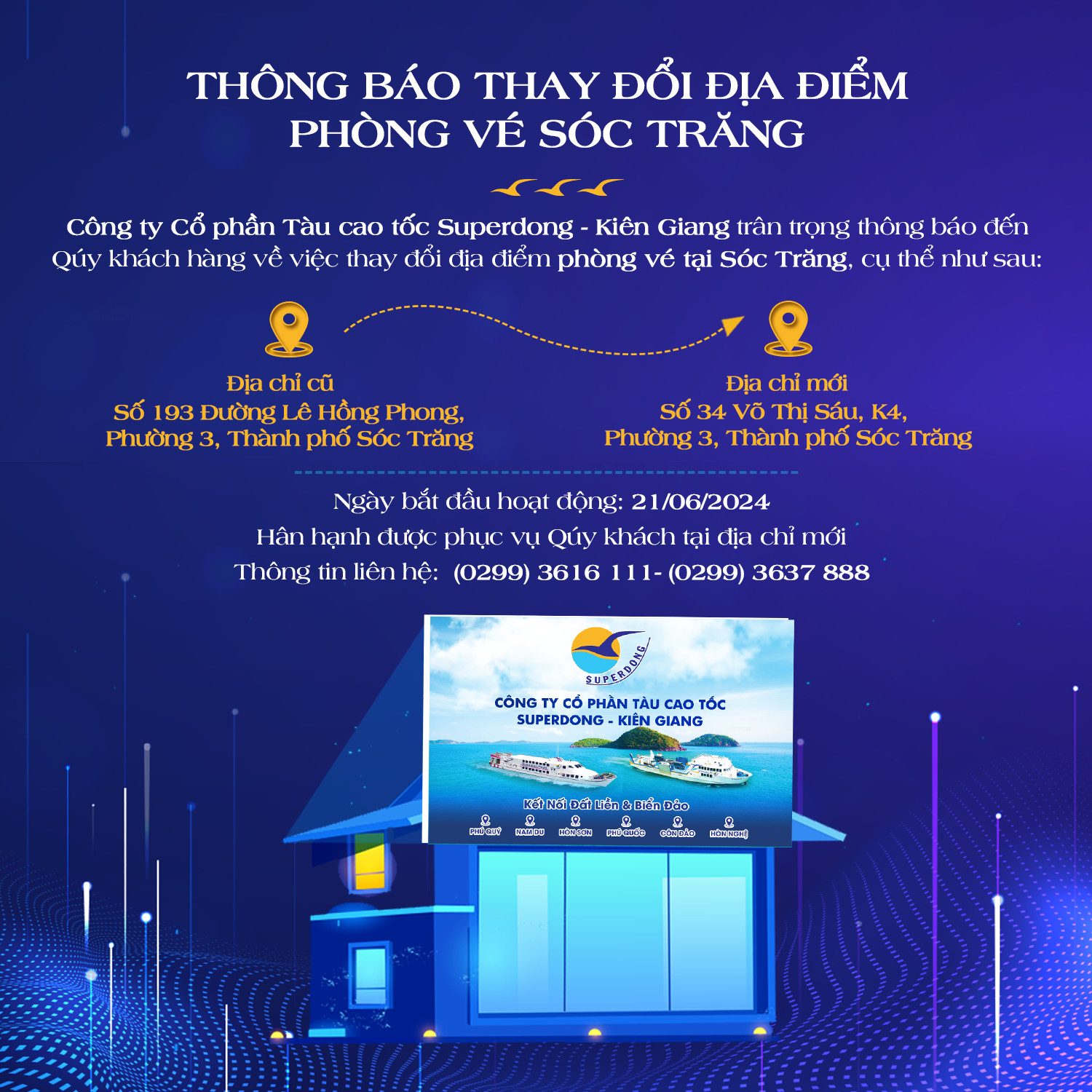 superdong thông báo thay đổi địa điểm phòng vé sóc trăng